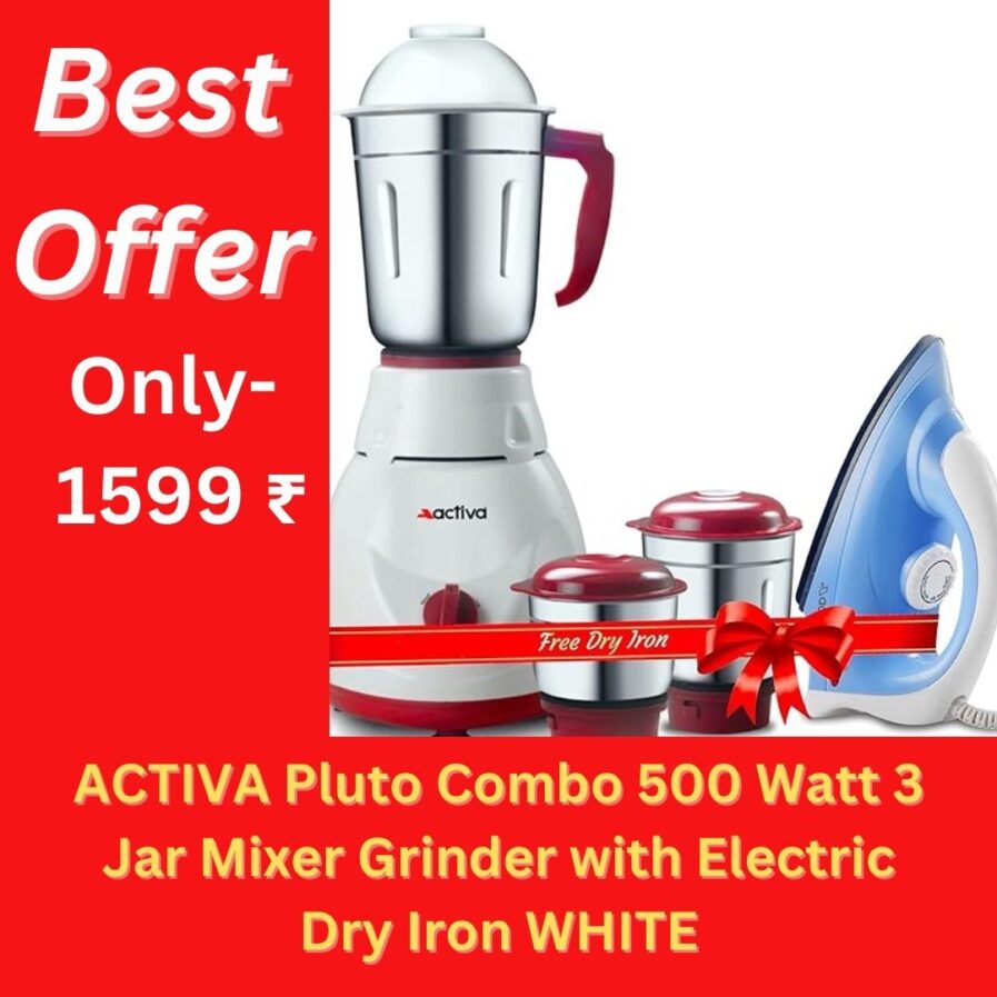 ACTIVA Pluto 3 Jar Mixer Grinder with Dry Iron Electric Activa 500 Watt Combo Pack